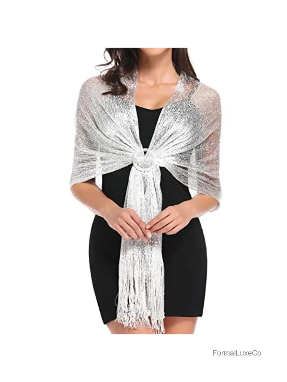 Metallic Shawl Wrap with Buckle for Evening Party Wedding Formal Dresses
